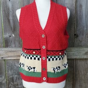 Capacity Petite Red Cow Vintage Sweater Vest Large